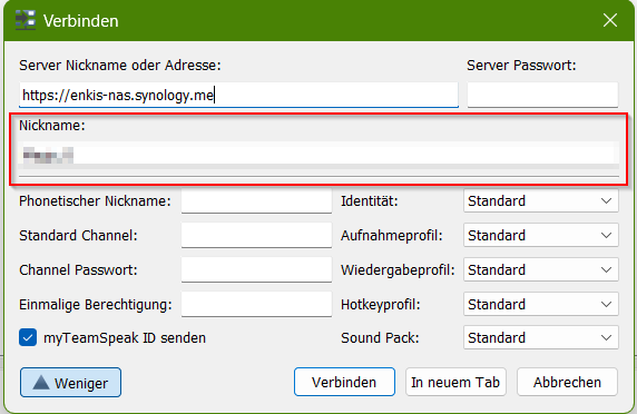 Screenshot des TeamSpeak 3 Verbindungsfensters
